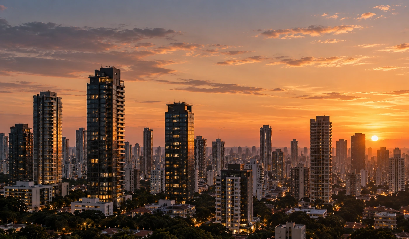 Vista urbana ao entardecer